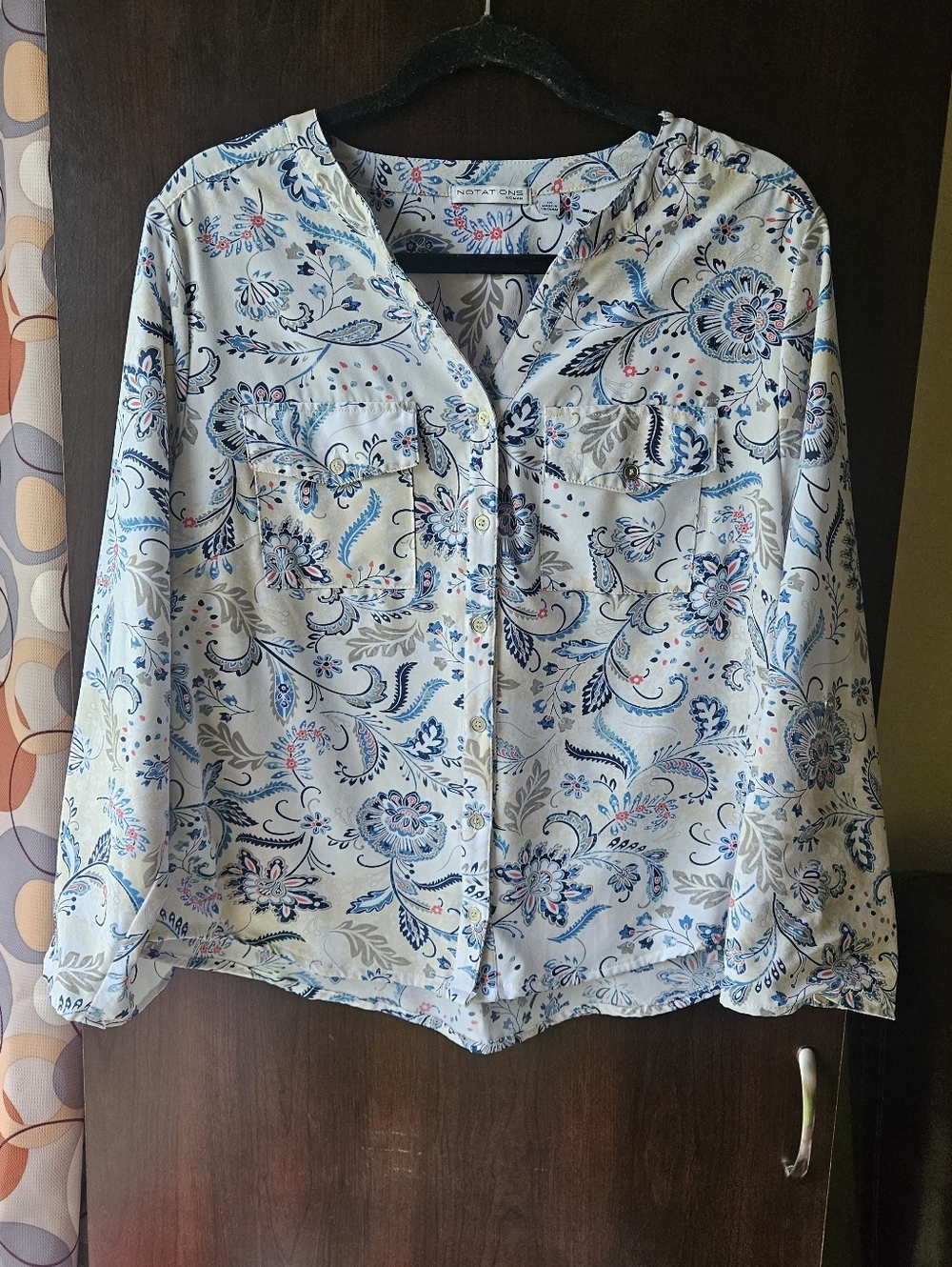 Notations Woman's Floral Top in White, Blue, Tan, & Coral Size 1X